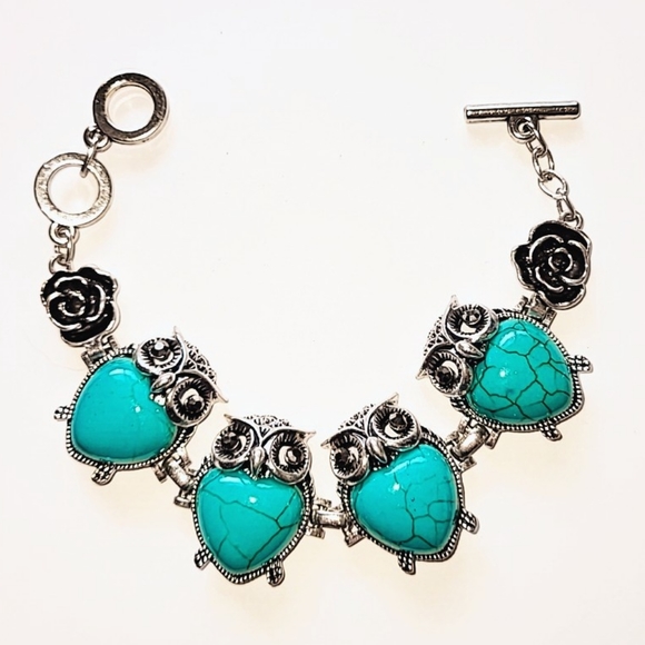 OWL BRACELET - FAUX TURQUOISE - Picture 1 of 7